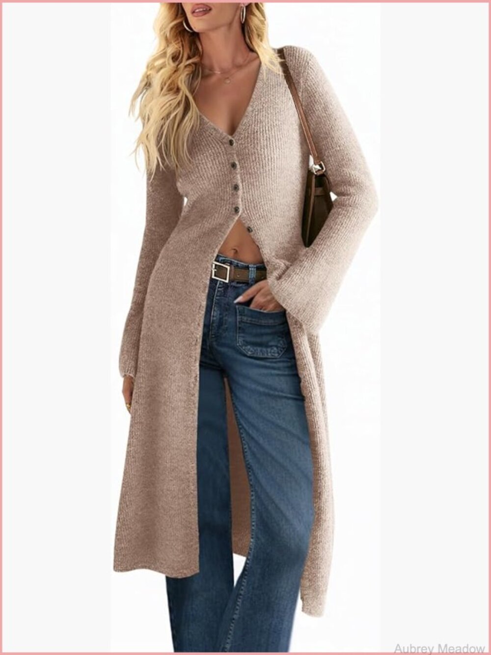 Oversized Bell Sleeve Open Front Button Down Long Cardigan Midi Dress